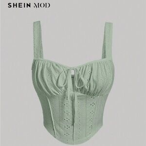 SHEIN Light Green Eyelet Crop Top